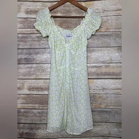 With Jean Isabella Daisy Dress M green pretty mini floral button front - Picture 3 of 8